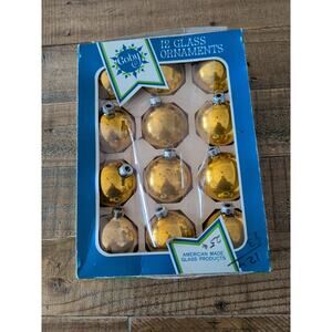 Vtg Coby Glass Christmas Ornaments USA Golden 1 3/4"